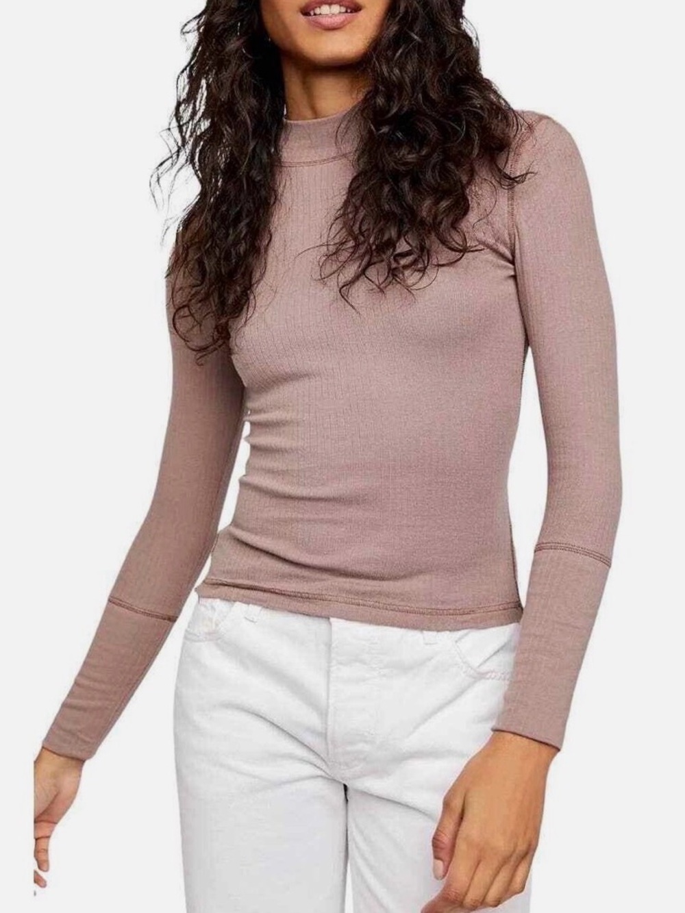 Free People - Intimately The Ricki Mock Neck Ribbed Long Sleeve Blouse Size M